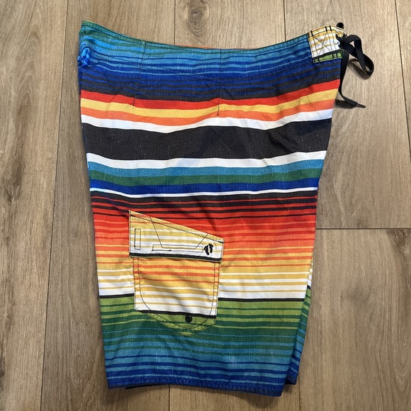 Hang Ten Other - Hang Ten Board Shorts‎ Men's Size 36 Multicolored Stripe Side Pocket